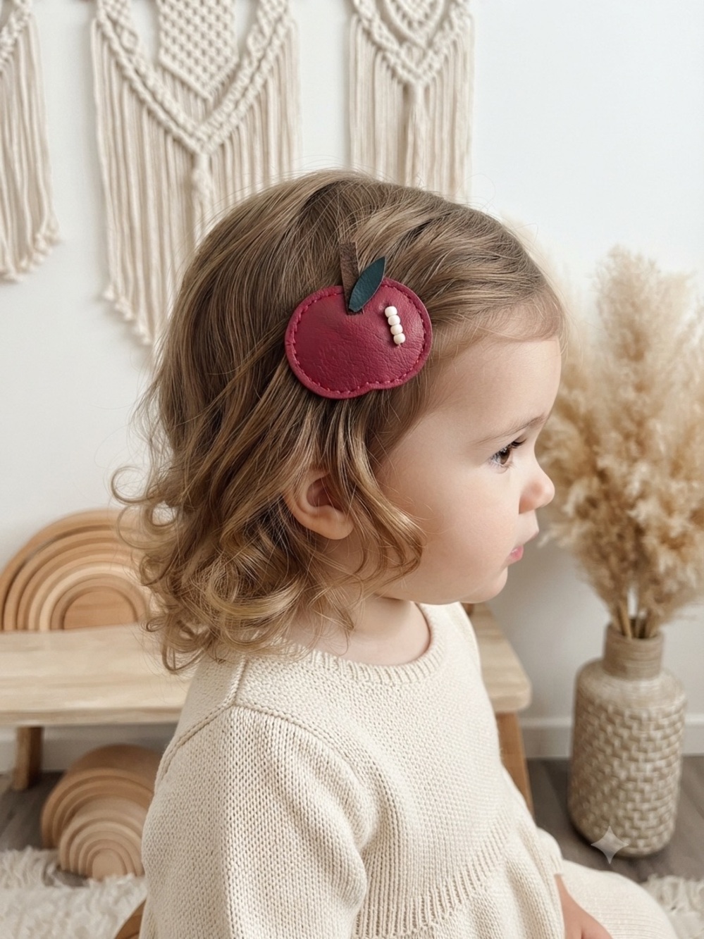 Handmade Maroon Apple Leather Hair Clip Boutique Cute Fall Back to School